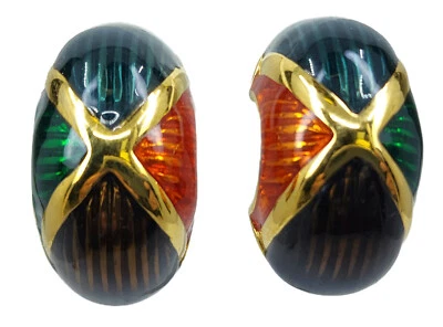 VINTAGE SIGNED JOAN RIVERS GOLD TONE ENAMEL EARRINGS ~ 1" - Image 1 of 4