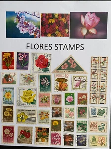 WORLD, FLOWERS Stamp Lot, modern, used, hinged mounted on 8" x 10" plastic sheet - Picture 1 of 1