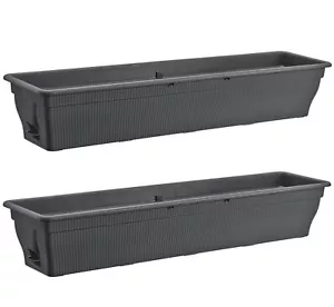 2x Blumenkasten 100cm Balkonkasten Wasserspeicher Pflanzkasten Entwässerung grau - Bild 1 von 7