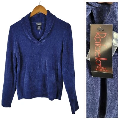 NEW Rafaella Sweater Cowl Neck Sz Large Petite Chenille cozy soft pullover Blue - Image 1 of 4