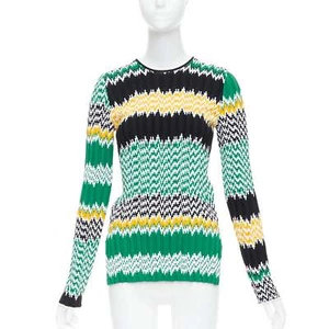 CELINE 2015 Phoebe Philo green black yellow chevron knit sweater XS - Picture 1 of 9