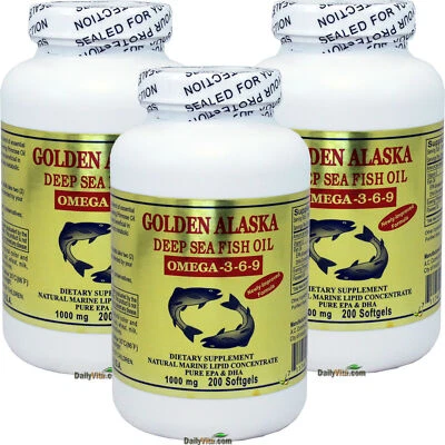 3 x Gold Vitamin Golden Alaska Deap Sea Fish Oil Omega 3-6-9 1000 mg 200 SG - Image 1 of 3