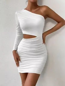 Minikleid Kleid Mini sexy Jersey Shirtkleid Stretch Eng Asymmetrisch XS-L - Bild 1 von 18