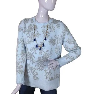 Croft & Barrow knit crewneck light blue sweater floral silver pattern size med - Picture 1 of 8