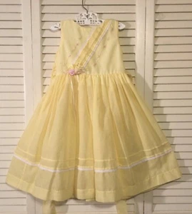 Little Girls Will’beth Yellow W/ Embroidered Rosettes & Tiny Pearls Dress Size 4 - Picture 1 of 5