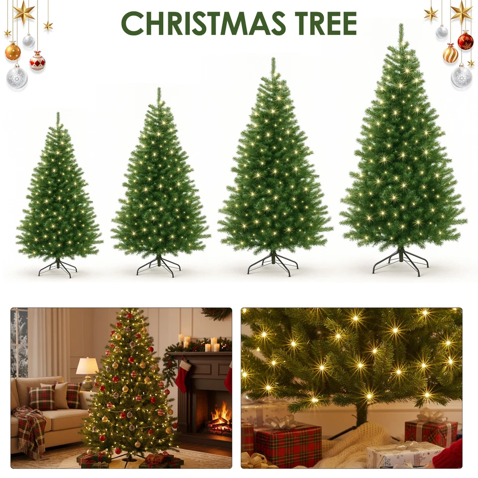 4-7ft Christmas Tree with Pre lit Artificial Pine Xmas Bushy Decorations Tree - Image 1 of 1
