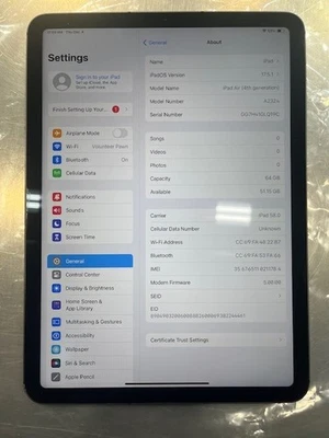 Apple iPad Air (4th Generation) A2325 64 GB, Wi-Fi + 4G, 10.9 in -Unlocked - Image 1 of 4