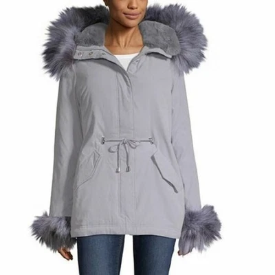 Parka de invierno gris ANA con capucha ribete de piel sintética - talla grande nueva con etiquetas leer descripción Foto 1 de 4