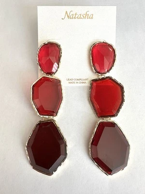 Natasha Glass Triple Drop Earrings/ Red 4” In - Image 1 of 4