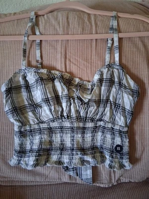 Nueva camiseta sin mangas Hollster corta a cuadros talla Xxs blanca y negra Foto 1 de 2