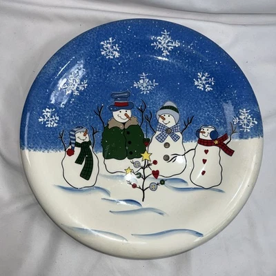 St Nicholas Square Button Up Dinner Plate Snowman Family 11" Set Of 2 - Image 1 of 3