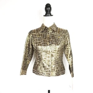 NEW NWT Ruby Rd Glitterati Gold Metallic Collared Crop Jacket Petite Size 4P - Picture 1 of 9