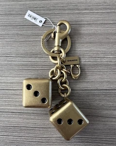 NWT Coach 3D Solid Metal Dice Cluster Bag Charm Keychain Key Fob Brass CZ128 - Picture 1 of 7