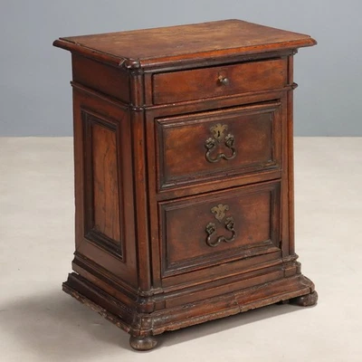 Table de Chevet Baroque Ancienne Noyer Italie XVIIe Siècle Originale - Photo 1/4