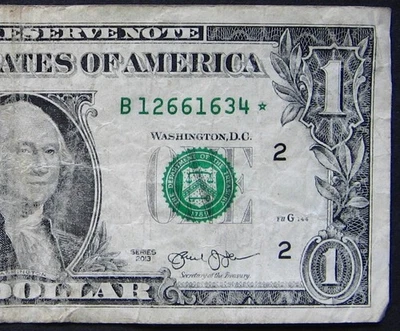 2013 $1 (ONE DOLLAR) - STAR NOTE - "B" - Image 1 of 3