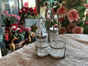Antique Walker & Hall Condiment Set Cruet With Stand 1884 Flag Pewter Spoon - Picture 1 of 10