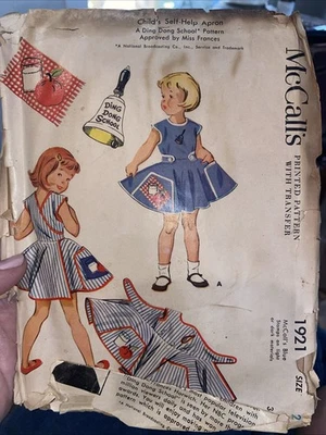 Vintage 50s McCalls 1921 Girls Ding Dog School Apron Sewing Pattern Size 2 Cut - Image 1 of 2