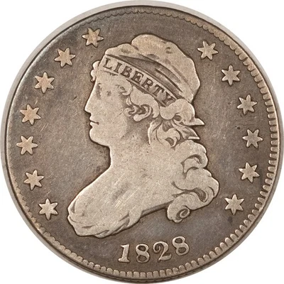 1828 CAPPED BUST QUARTER - CIRCULATED, REVERSE PUNCH MARK! - Image 1 of 2