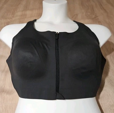 Adidas Plus Size 44C Black Full Coverage Sports Bra Zip Front - Image 1 of 4