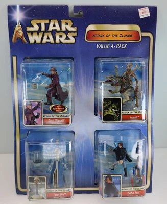 Star Wars El Ataque de los Clones Valor Paquete de 4 Boba Fett Taun Zam Massiff 2002 RARO Foto 1 de 4
