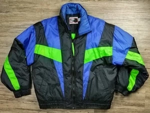 Vintage Alpine Ski Jacket Mens L Full Zip Multi Color Retro Winter Puffer Coat - Picture 1 of 13