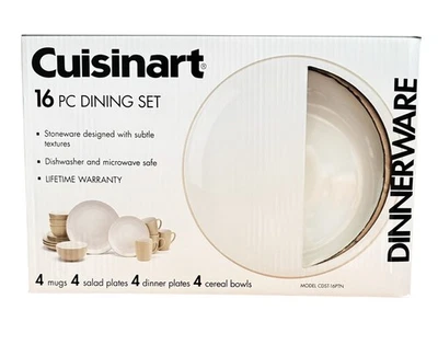 Cuisinart Discontinued CDST-16PTN White and Tan Stoneware 16 Pc Dinnerware Set - Image 1 of 3
