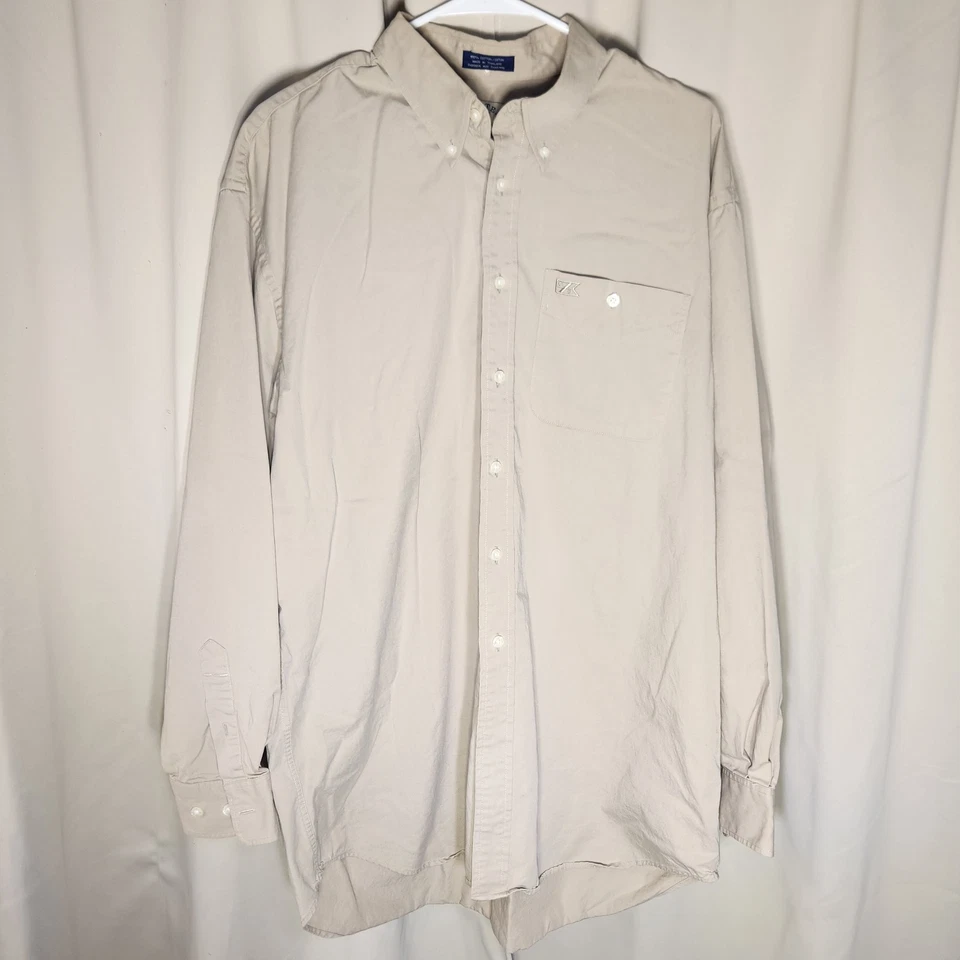 Camisa Cutter and Buck Para Hombres XL Manga Larga Abotonada Beige 100% Algodón Foto 1 de 1