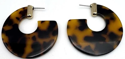 Tortoise Shell Hoops Earrings Gold Tone Stud  - Image 1 of 4
