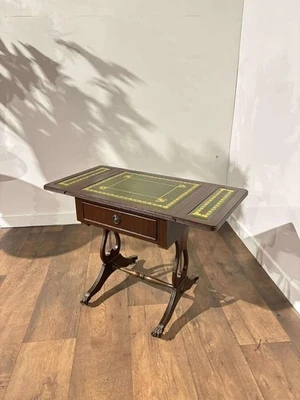 Vintage Mahogany Drop-Leaf Coffee Table with Tooled Leather Top - Image 1 of 4