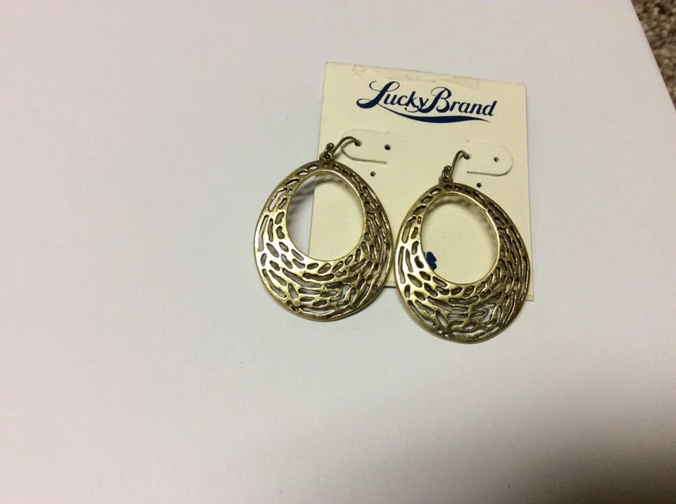 Lucky BRAND Gold Tone Openwork Oblong Drop Dangle Earrings Jlry1865