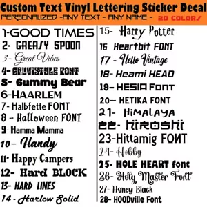Custom Made Decal Vinyl Lettering Sticker ANY TEXT - ANY NAME - 20 Colors [5 - Picture 1 of 13