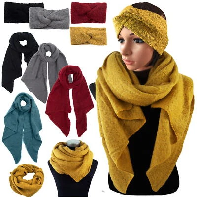Niklarson Schal Stirnband Bouclé Stola XXL Rautenform Damen Winter Strick TV6