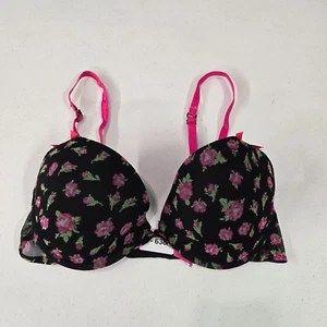 Betsey Johnson Women Bra 32D Black Floral Underwire Mesh Convertible Padded - Picture 1 of 8