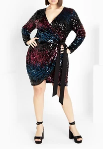 NEW City Chic Sexy Petrol Ombre Sequin Irresistible Dress Plus Size XS 14 #O88 - Picture 1 of 14