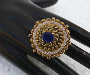 Indian Fashion Jewelry Bollywood Party Wear Sapphire Ring Golden Adjustable pr40