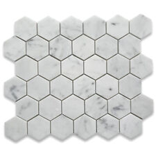 C32XP Carrara Marble Carrera White Venato 2" Hexagon Mosaic Tile Polished