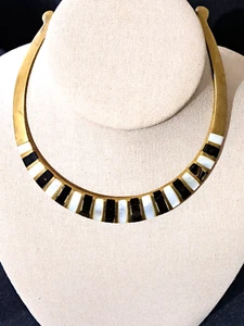Vintage Black & White Inlaid Tile MOP & Onyx? Egyptian Collar Style Choker - Picture 1 of 5