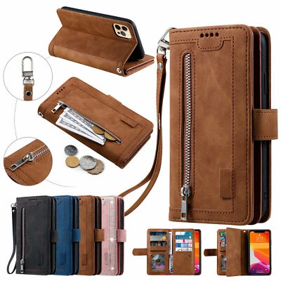 Leather Zipper Wallet Flip Phone Case For iPhone 13 12 11 Pro Max XR 6 7 8 SE - Image 1 of 4
