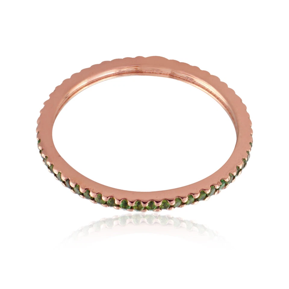 Anillo banda de eternidad de oro rosa sólido de 14 k con piedras preciosas de diopsido cromado joyería hecha a mano Foto 1 de 4