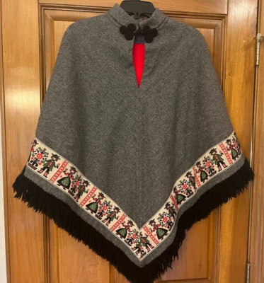 Capa con flecos de arte popular de lana Pendleton hecha a medida para entusiastas de la moda vintage Foto 1 de 4