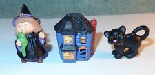 Vintage Hallmark Halloween Merry Miniature Lot O 3 WITCH HAUNTED HOUSE BLACK CAT