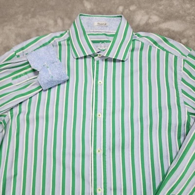 Camisa Bugatchi Uomo Para Hombres Mediana Verde Azul Rayas Manga Larga Puño Abatible Informal Foto 1 de 4