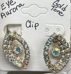 Earrings Clip-On Eye Aurora Rhinestones Vintage M-5445# - Picture 1 of 5