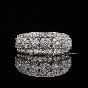 Round Cut Moissanite Half Eternity Three Row Hip Hop Ring For Men 925 Silver - Picture 1 of 6