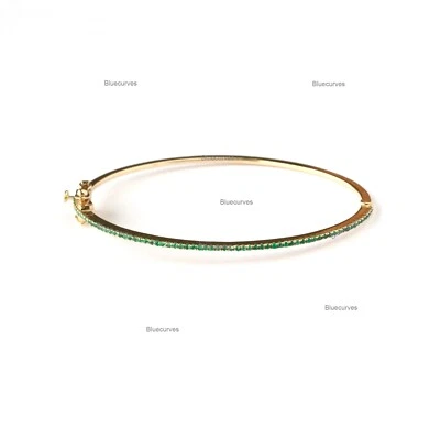 New Studded Emerald Gemstone Bangle Bracelet Solid 14k Rose Gold Gift For Women - Image 1 of 4