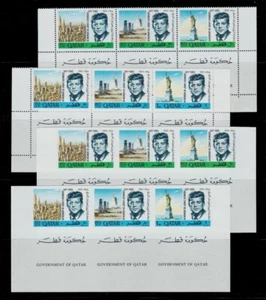 1966 QATAR IN MEMORIAM J F KENNEDY STRIP OF 3 +TABS NH SCT. 102-102A MI.128A-33A - Picture 1 of 1