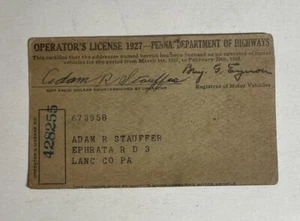 Vintage 1927 Pennsylvania Drivers License Automobile Department of Highways - Picture 1 of 3
