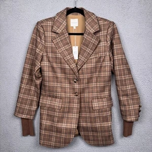 Favorite Daughter Jacket Womens M Brown Chocolate Plaid The City Blazer $348 - Picture 1 of 16