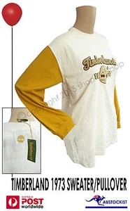 Timberland 1973 Embroidered Long Sleeve Sweater Pullover Women's XL White Yellow - Picture 1 of 2