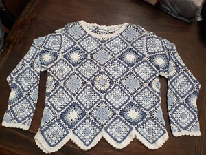 Vintage Newport News Y2K Crocheted Sweater Cartigan Hippie 90's Large - Picture 1 of 6